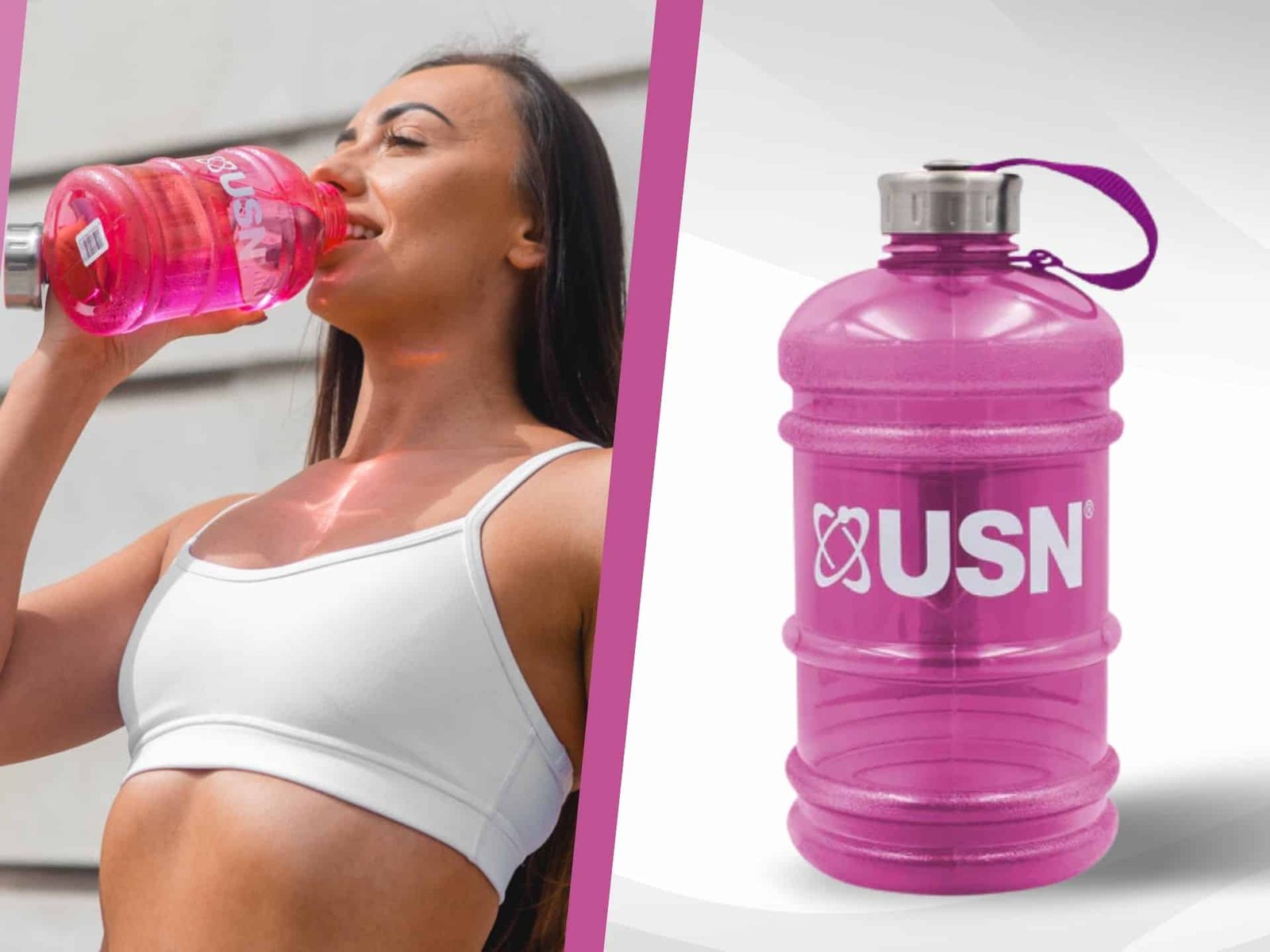 Water Jug USN - 1L - Pink banner girl drinking